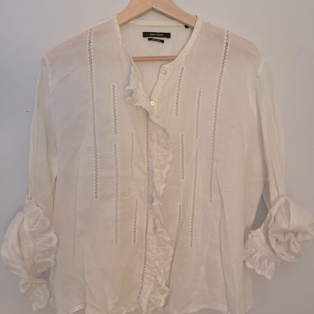 Prettiest Isabel Marant eyelet ruffled shirt.